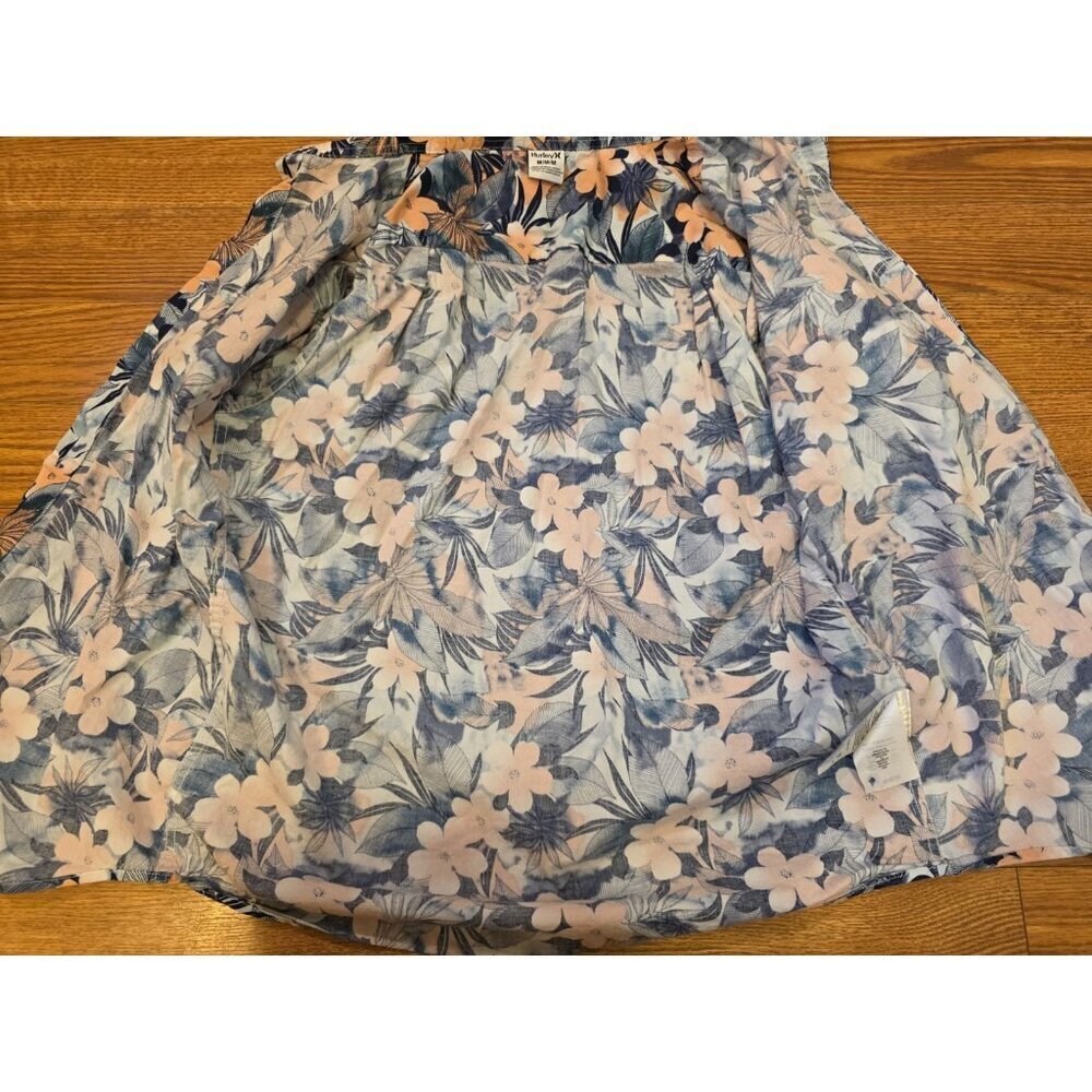 Hurley Button Up Shirt Mens Size M Tropical Hawaiian Short Sleeve Blue Peach EUC - Picture 8 of 11